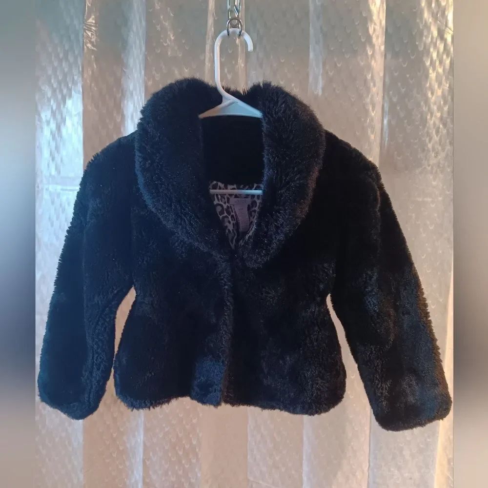 Black Faux Fur Kids Jacket Size 6 Preowned